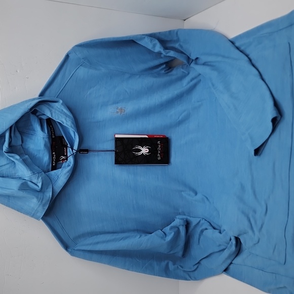 SPYDER ACTIVE MEN'S MEDIUM LONG SLEVES TSHIRT WITH HOODIE, RED LIGHT BLUE - Picture 6 of 12